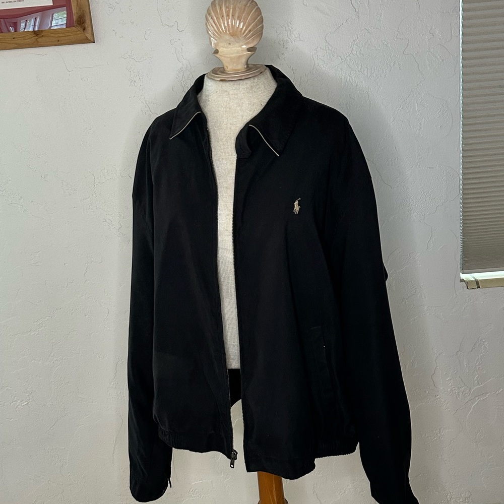 VINTAGE Polo Ralph Lauren Jacket XL Black Full Zip Up Crest Contrast